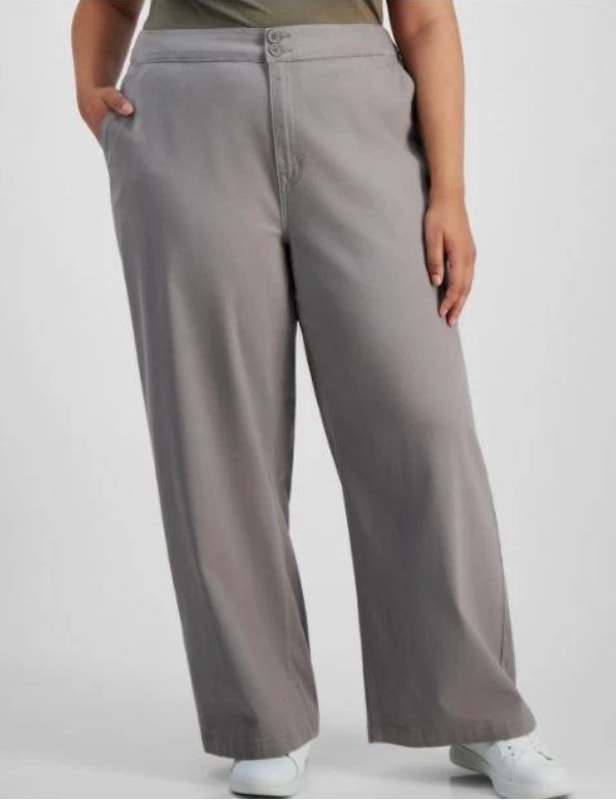 Celebrity Pink Trendy Plus Size Wide-Leg Twill Pants Grey 2x